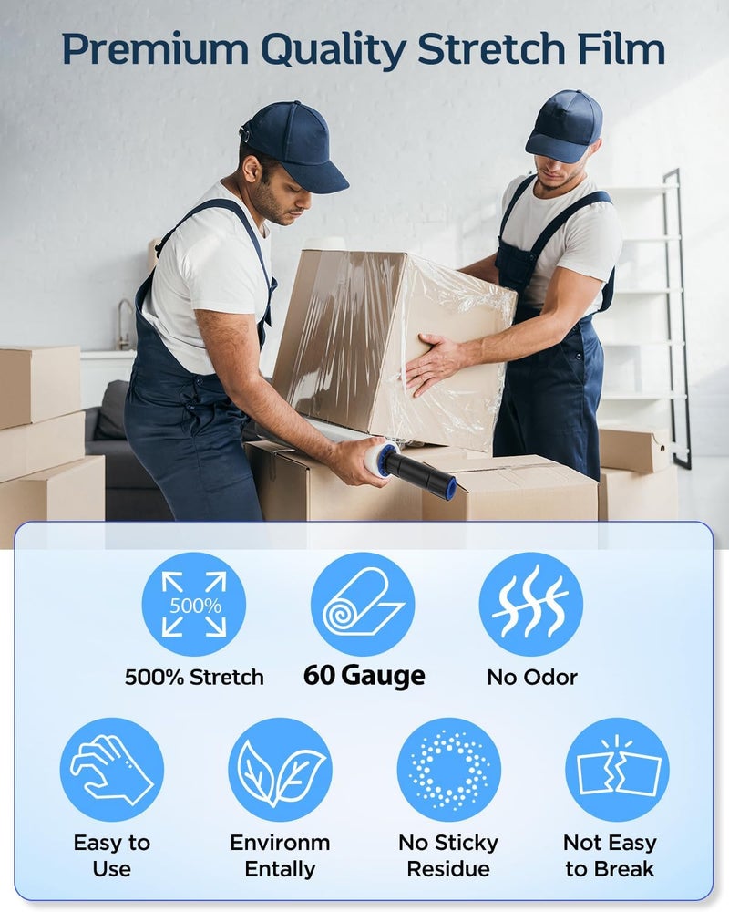 FugaCity Stretch Wrap Film-5 in 1000 FT 80 Gauge Shrink Wrap for Furniture Wrapping Shipping, Moving Supplies Clear Plastic Wrap, Heavy Duty Industrial Strength,800% Stretch (2 Roll with Handles) - Image 5